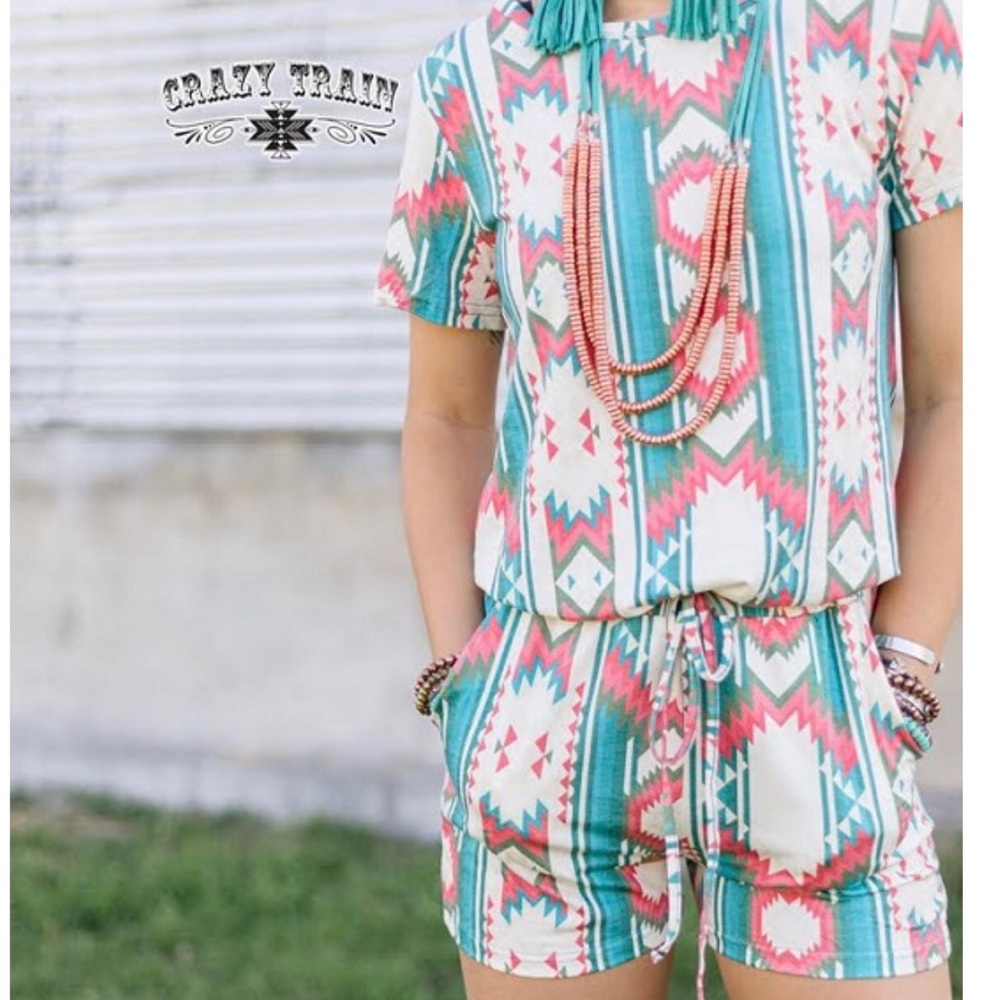 SOLD 🌞Summer CLEARANCE🌞Crazy Train Aztec Romper - Picture 2 of 6